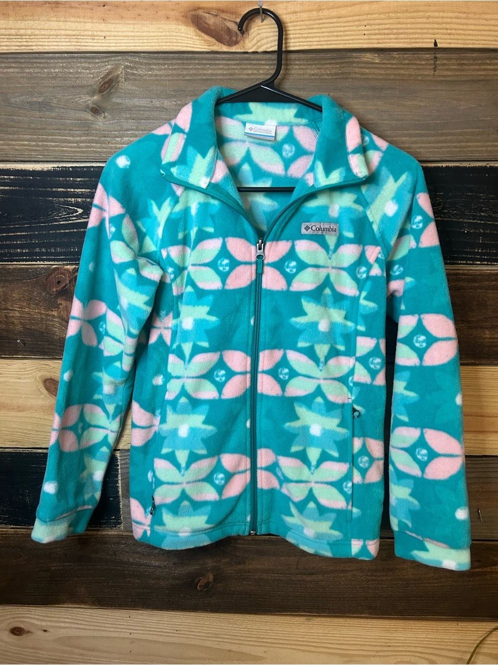 Columbia Teal Floral Pattern Kids Fleece Jacket